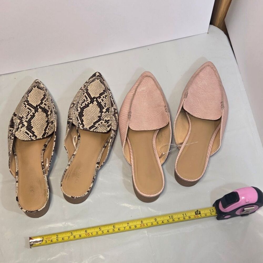 Express Women's Pointed Slip-On Mules in Pink and Snake Print